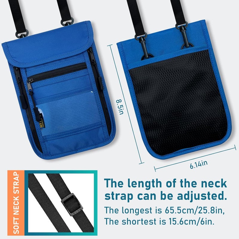 Sundee Travel Neck Wallet with Double Zippers, RFID Blocking Passport Holder with Adjustable Neck Strap for Men and Women to Keep Cash, Credit Cards and Travel Documents Safe - Dark Blue - Image 5